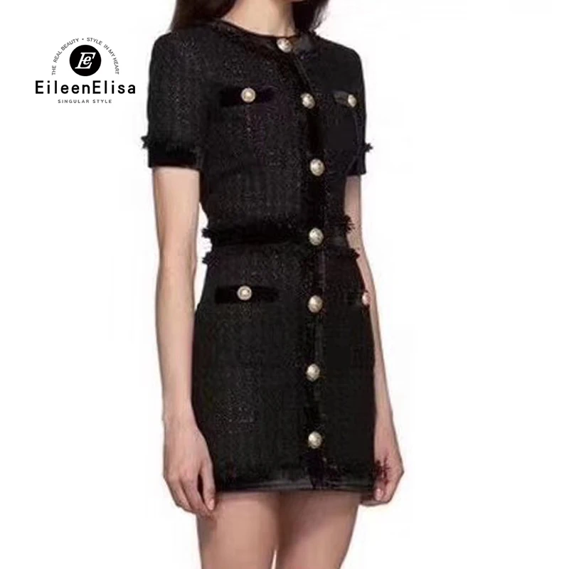 

Black Tweed Dresses Sexy Short Sleeve Mini Dress Women High Quality Party Dress Fashion
