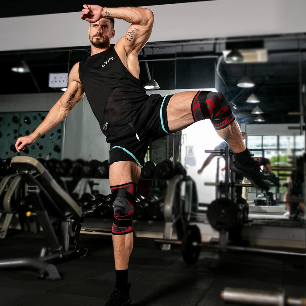 1Pcs Compression Knee Brace Support Non-slip Knee Sleeves Protector with Pressure Strap for Joint Pain Relief Injury Recovery 6