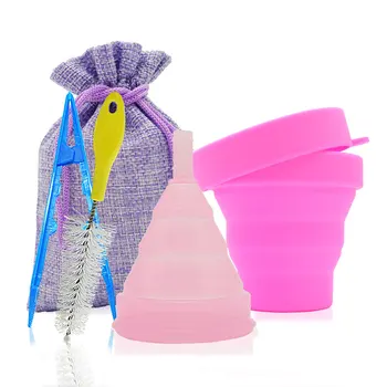 

Medical Grade Silicone Menstrual Cup Feminine Hygiene Copa Menstrual Lady Period Cup Reusable Soft Cup+Sterilizer Cup