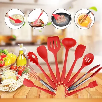 

Silicone Cooking Utensils 5/10/11Pcs Kitchen Utensil Set Non-stick Spatula Wooden Handle with Storage Box Kitchen Tools