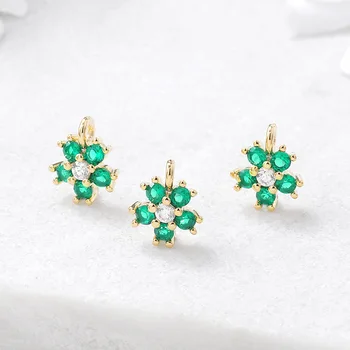 

4PCS 7x8MM Hole 1MM 24K Gold Color Plated Brass with Zircon Flower Charms Pendants High Quality Diy Jewelry Accessories