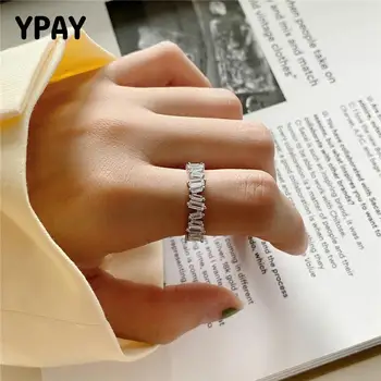 

YPAY 100% Genuine 925 Sterling Silver Open Rings for Women Korea INS Zircon Adjustable Ring Bague Fine Party Jewelry YMR1074