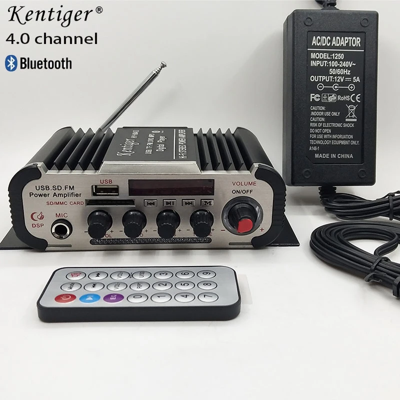 5 channel amp 4.0 Channel Bluetooth Stereo HIFI Amplifier Support 6.5mm Mic Home Theater With 12V5A Power & AV Cable USB SD FM Karaoke Amp Mini Amplifier