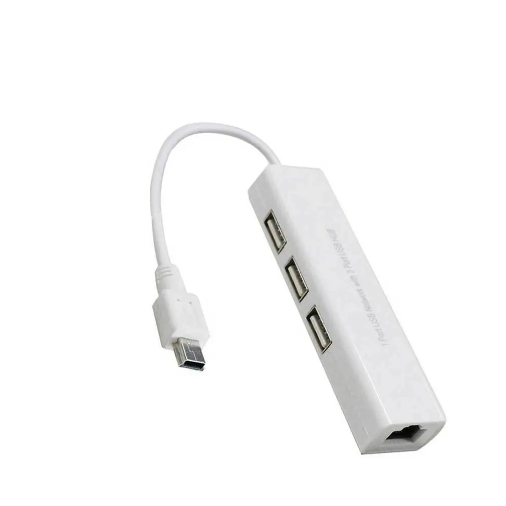 Белый Высокоскоростной мини USB 5 Pin для сети LAN Ethernet RJ45 адаптер конвертер с 3 портами USB 2,0 концентратор адаптер usb-хаб - Цвет: Белый