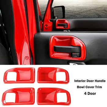 

4PCS Red Interior Door Handle Bowl Cover Trim Decor For Jeep Wrangler JK 4Door 2011-2017 High Quality ABS Plastic Accessories