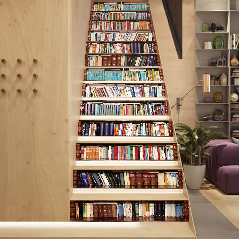 

Nordic Simulation Bookcase Stickers 13 Decorative Home Tile Stickers Waterproof Brick Stairs Stickers