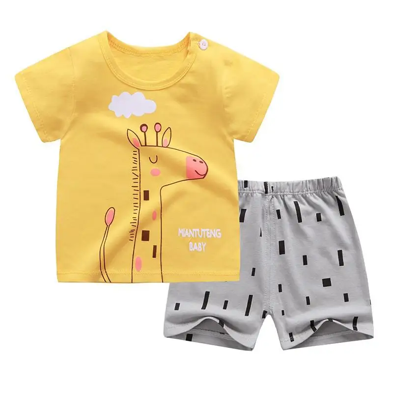 Children's Cotton Cartoon Short Sleeve Suit Baby Summer Two Piece Baby Boys And Girls Round Neck Thin Clothes baby clothing set line Baby Clothing Set