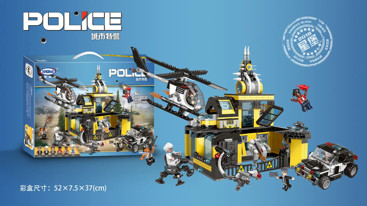 

XINGBAO Xb10006 City Special Police Forces Stormed Institute Fight Inserted Police Car Assembled Building Blocks Toy Small Aircr