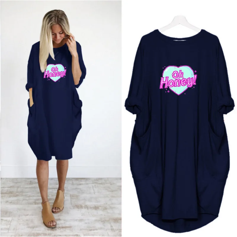 

Love Letters Print Boho Dress Long Sleeve o Neck Autumn Party Loose Vintage Plus Size Black Dresses for Women Vestidos Robe