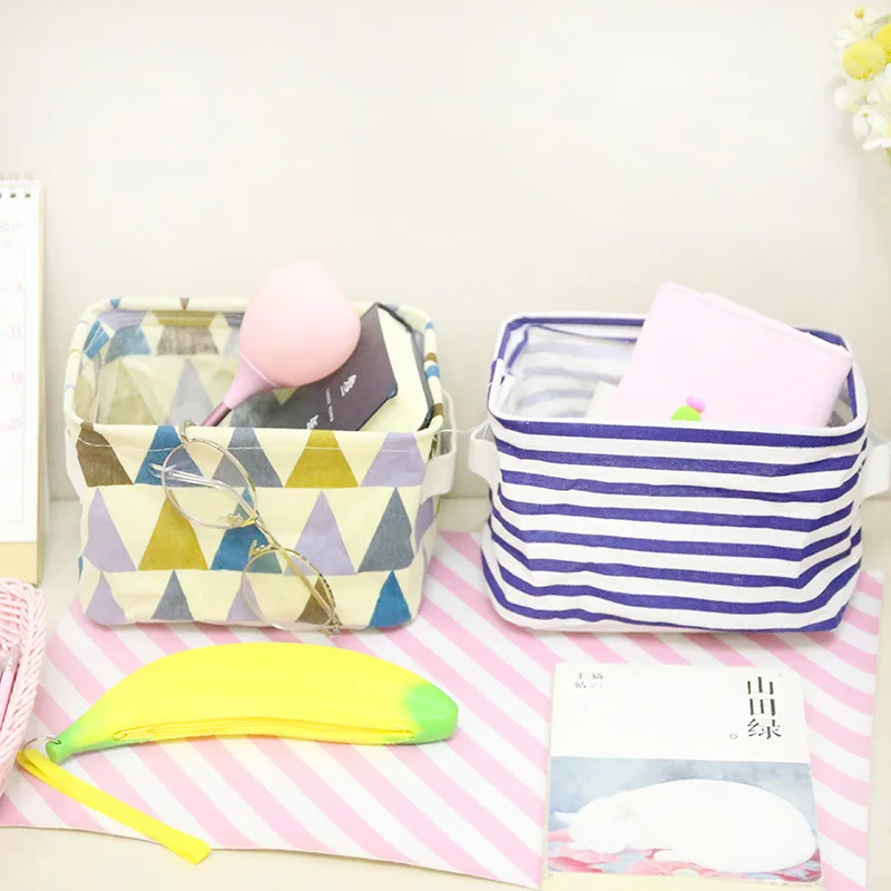 

Pastoral home Oxford desktop storage box desk stationery storage basket dressing table cosmetics debris sorting box