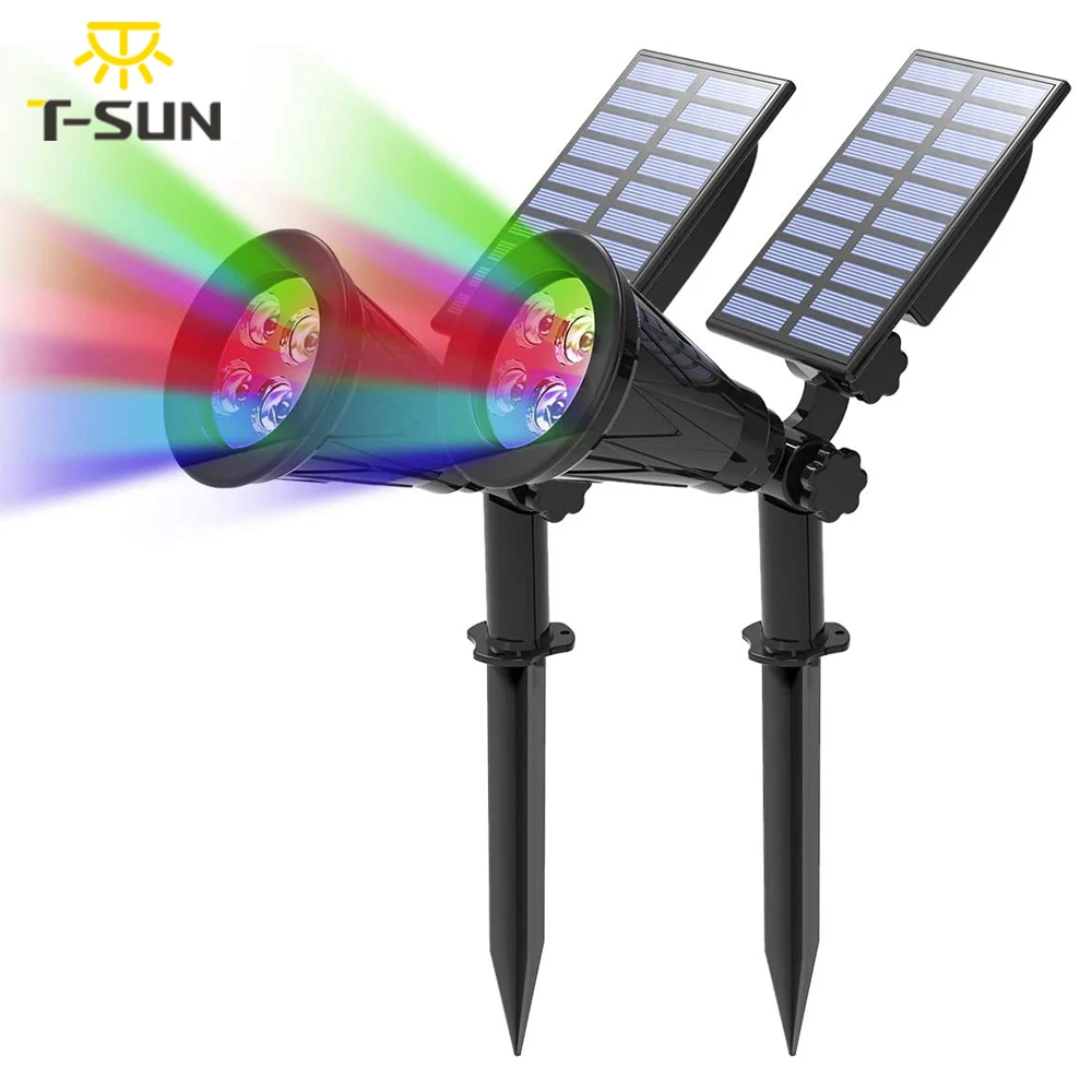 T-SUNRISE 2 шт. RGB Светодиодный прожектор водонепроницаемый Солнечный свет Наружное