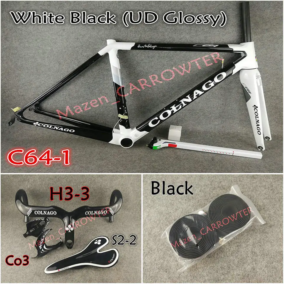 Package 2 T1100 UD глянцевый белый черный Colnago C64 карбоновая рама+ руль+ седло+ клетки для бутылок+ 50 мм карбоновый комплект колес Novatec A271 ступицы - Цвет: Package 2