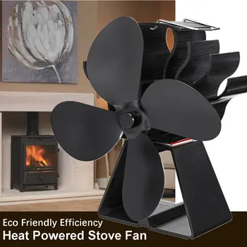 

Black 4 Blades Heat Powered Stove Fan Eco Friendly Efficiency Wood Log Burner Fireplace Fan Parts Heat Distribution Fuel Saving