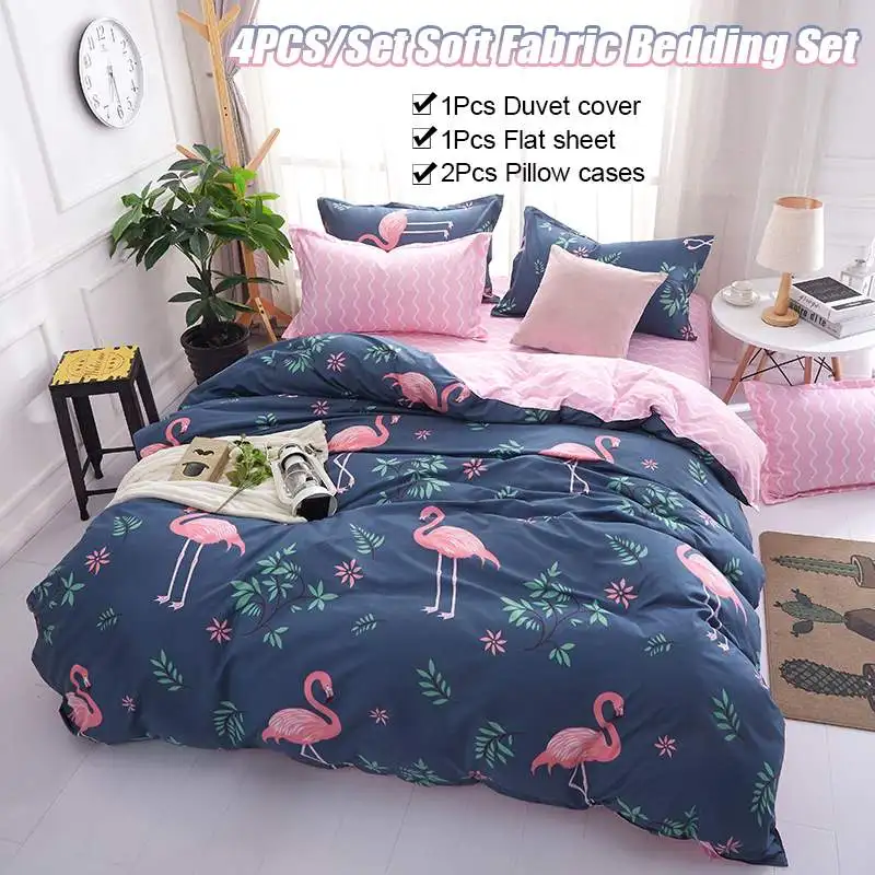 

4pcs Bedding Set Bed Sheet Quilt Duvet Cover Flamingo Animal Printing Pillowcase Soft Fabric Bedding Set Comforter Bedroom
