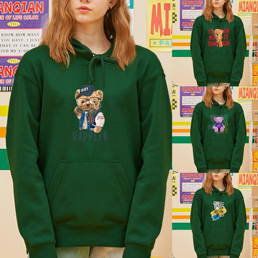 Hoodie Sweatshirts Harajuku Girl Cute Bear Print Pullover Korean Clothing Sets Women Sweetshirts Autumn/Winter Womens Jacket