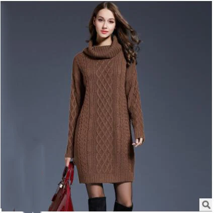 Осенне-зимние новые женские свитера большого размера, пальто, модный длинный секционный пуловер платье свитер с высоким воротником и длинным рукавом для женщин - Цвет: Camel