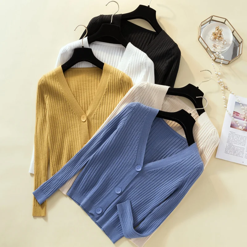

Autumn Women V-Neck Knitted Full Sleeve Short Soft Sweaters Cardigans Lady Knit Outwear Coat Top for Female GT8863