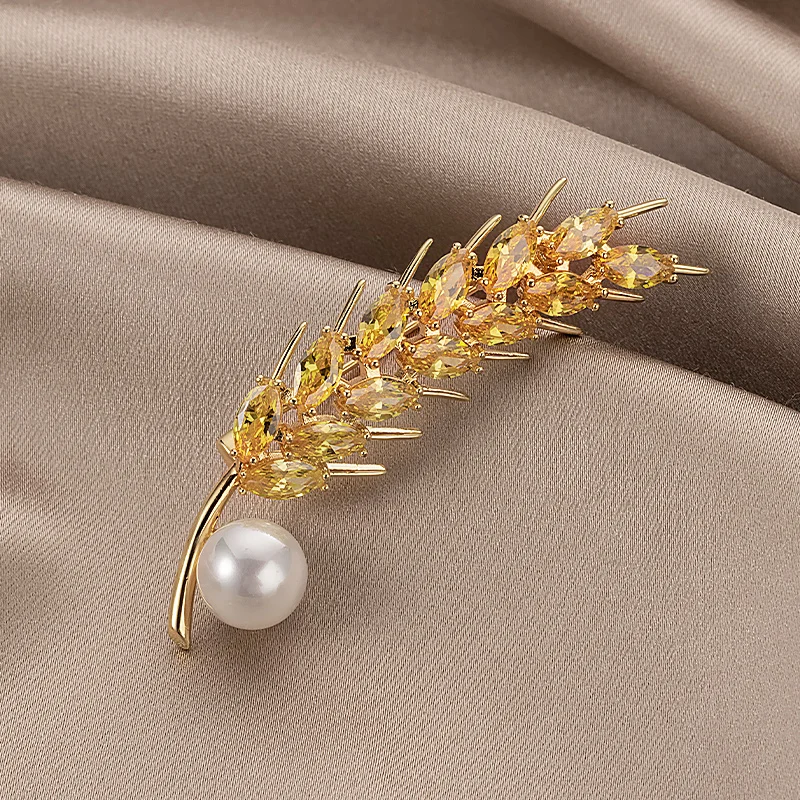 Fashion Atmosphere Golden Wheat Ear Citrine Brooch Ladies Casual Sweater  Jewelry Accessories