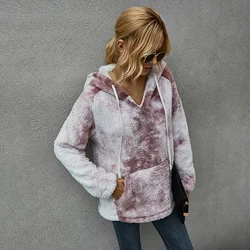 Pulôver feminino 2021 inverno moda grossa gravata tintura camisola com capuz