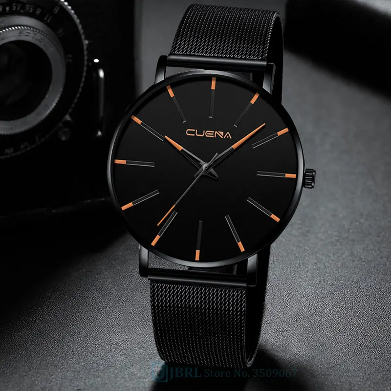 Черные наручные часы Мужские часы Бизнес Простой стиль наручные часы из нержавеющей стали Мужские кварцевые часы для мужчин часы Hodinky - Цвет: black orange