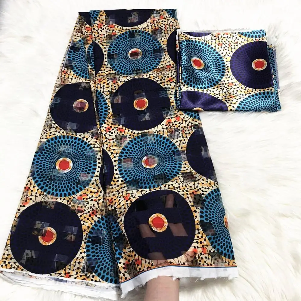 Новая Гамбия стильная органза африканская шелковая ткань Горячая восковая печать органза с 2 ярдами шелковая блузка соответствующий Шелковый воск дизайн