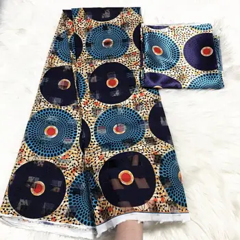 

New Gambia style organza african silk fabric hot selling wax print organza with 2yards silk blouse matching silk wax design