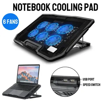 

15.6inch Gaming Laptop Cooler Pad Six Fan Two USB Port Laptop Cooling Pad Notebook Stand Gaming Cooler Stand Black Computer Mat