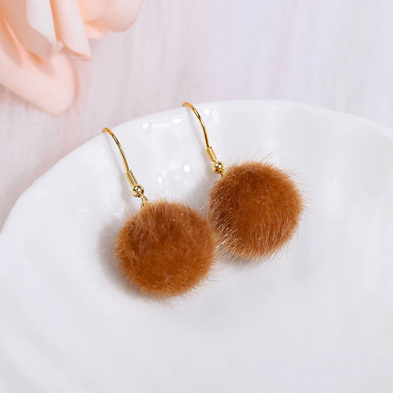 Fashion Short Drop Earrings for Women Girl Leopard Simple Hair Ball Models Dangle Earring Party Charm Jewelry Gifts Brincos - Окраска металла: HairBrown