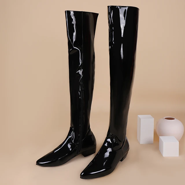 Women Over the Knee Boots Wide Calf Size 34~48 Candy Colour Chunky