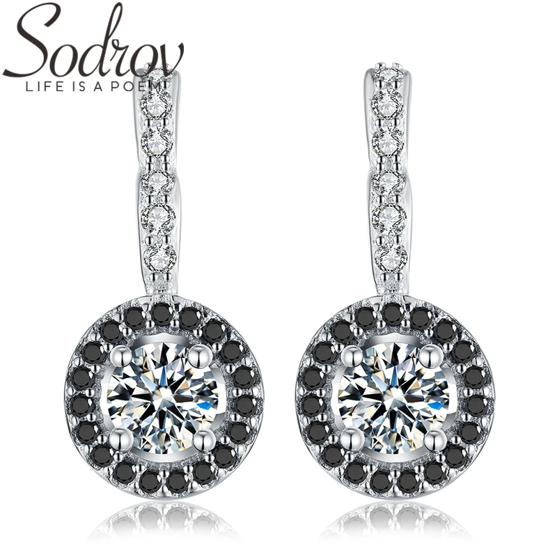 

SODROV 925 Sterling Silver Jewelry Engagement Hoop Earrings for Women Black Spinel Stone Bijoux Silver 925 Jewelry T001