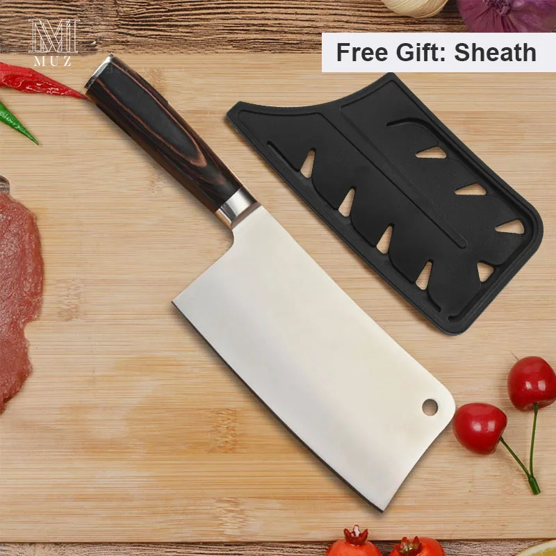 7 inch Chinese Cleaver Knife Chopping Meat Veg Pakka Wood Handle High Carbon Stainless Steel Kitchen Knives Chef Butcher | Дом и сад