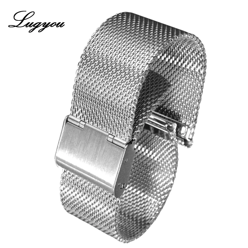

Lugyou Watch Parts Metal Strap Mesh Band Stainless Steel Polished Hook Buckle Brushed 20mm Flat Ends No Insert Easy to Fit
