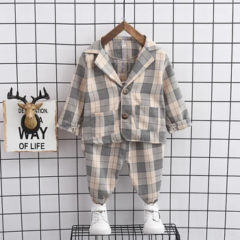 

Toddler Baby Boys Sets Gentleman Party Suit Spring Autumn Plaid Coat +Pants 2pcs Kids Boy Outfit Suit Children Formal Clothing