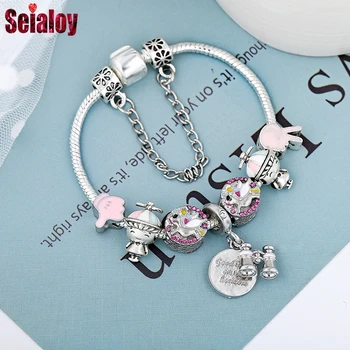 

SEILAOY Fashion Boy Unicorn Charm Bracelets For Women Men Original Flying Unicorn Telescope Beaded Bracelet Bangle Gifts