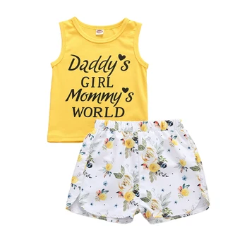 

Toddler Baby Girl 6M-5T Clothes Sleeveless Letter Print Vest Tops Flower Print Short Pants 2Pcs Cotton Outfits Sunsuit