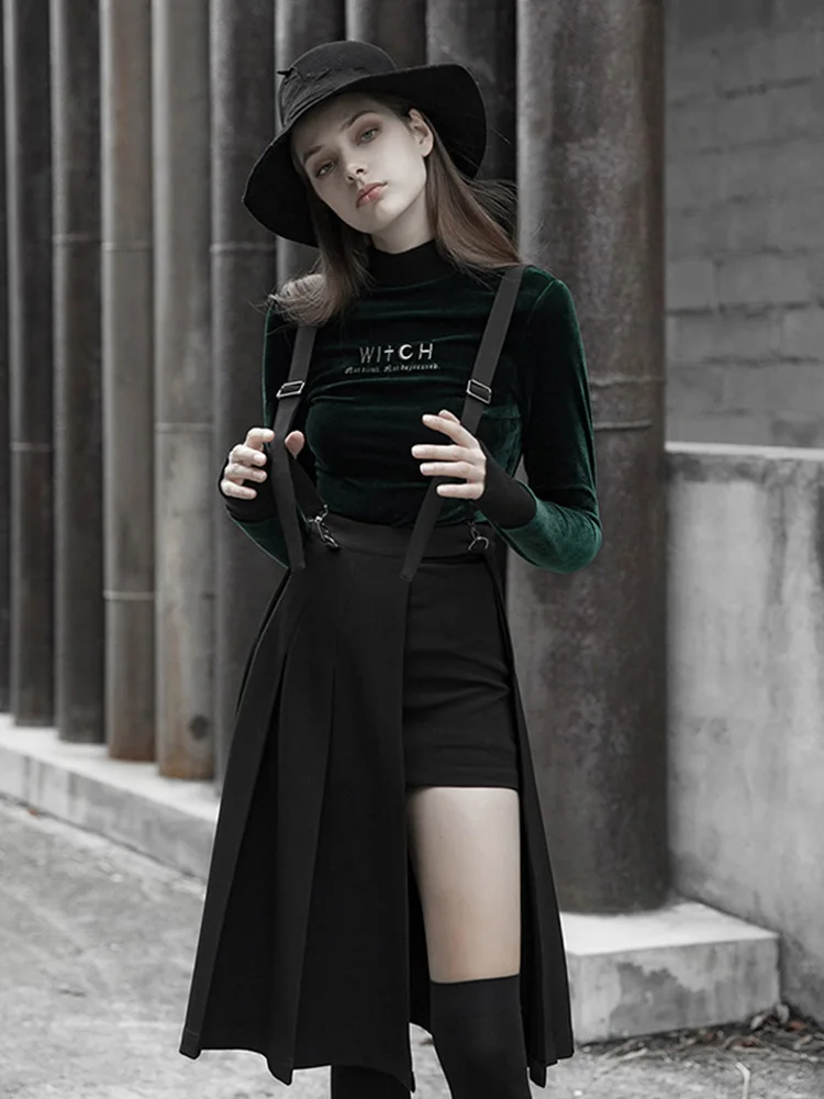 Панк рейв женская осенняя и зимняя новая темная личность короткая юбка слинг длинный абзац Сплит плиссированная юбка