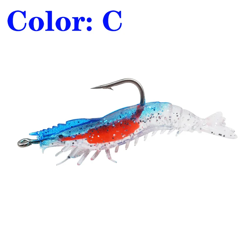 1Pcs Luminous Soft Shrimp Simulation Fishing Lure Shrimp Prawn Bait Artificial Trout Bait Fishy Smell Single Hook Tackle Jig