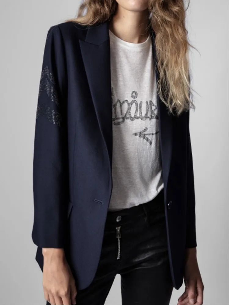 Women Notched Blazer Coat Long Sleeve Solid Color Back Split Hot Diamond Ladies Single Button Jacket Suit Outwear 2021 New | Женская