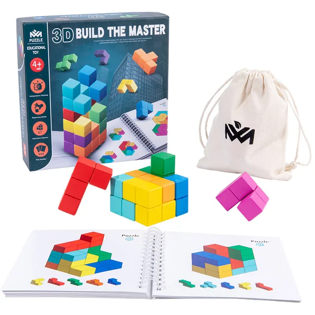 新作 ウッドマッチングキューブおもちゃ - Space Thinking Math Educational Toys Building Cubes with Geometry Cards 論理的思考ボードゲーム 誕生日 クリスマス ギフト Muskela