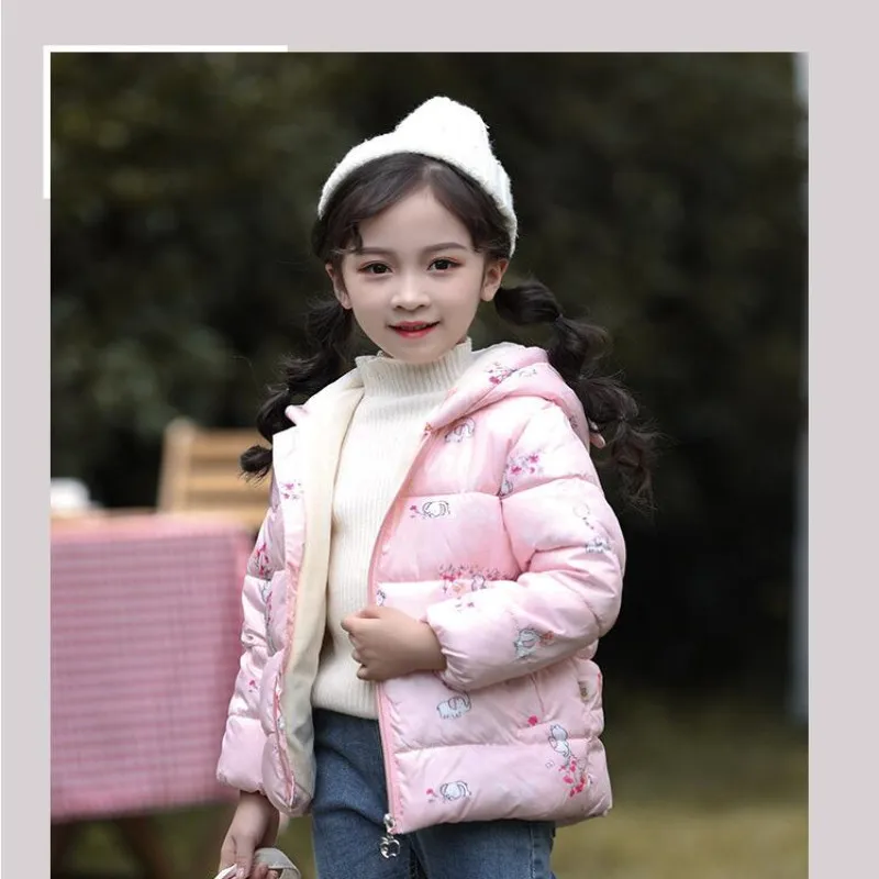 

Winter Girls Warm Down Jackets Kids Fashion Printed Thick Outerwear Children Clothing Autumn Girls Cute Jacket Hooded Coats