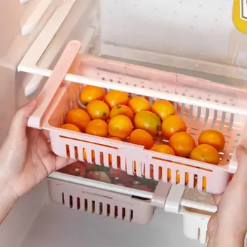 

Adjustable Kitchen Organizer Kitchen Refrigerator Storage Rack Holder Tool Fridge Shelf Drawer Pull-out Freezer Saver Space K6T5