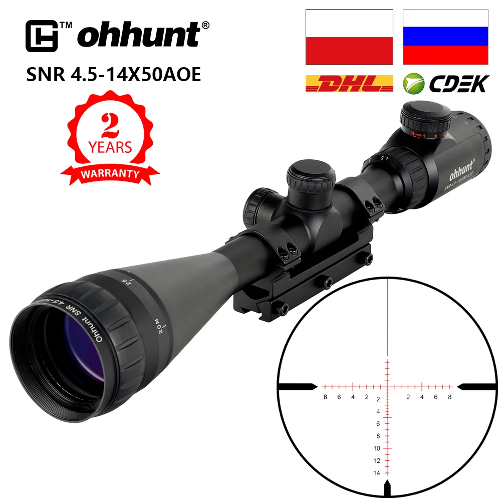 Охотничий прицел ohhunt 4 5 14x50 AOE оптический с красной специальной крестовой сеткой