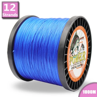 Power Braided Fishing Line 12 Strands 1000m 8 Colors Super Strong Japan Multifilament PE Braid Line 40LB 60LB 80LB 120LB 180LB - Color: blue