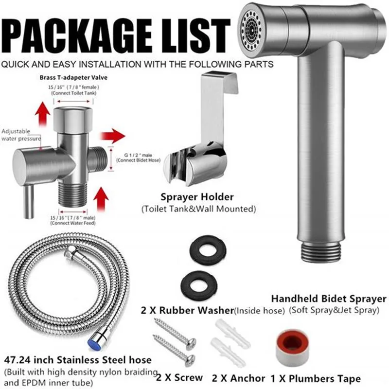 

Home Wash Bidet Sprayer Set Accessories Car Hand Held Easy Install ABS Pet Toilet Bathroom Shower Diaper Cleaning Hose Holder