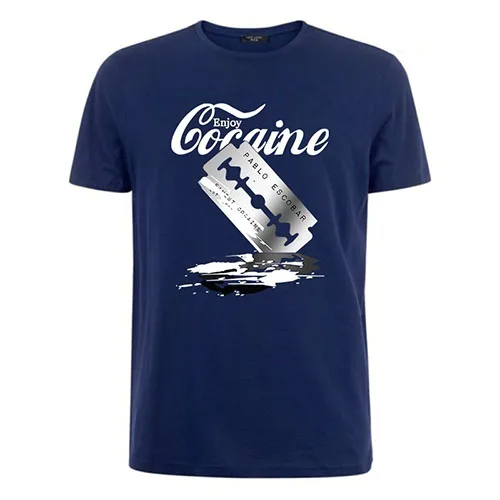 Мужская футболка Летняя модная футболка с круглым вырезом Pablos Finest Cocaine Escobar Blow хлопок черный короткий рукав топы - Цвет: navy blue
