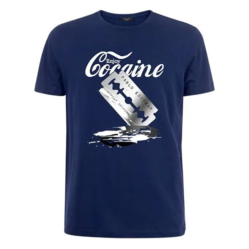 navy blue Мужская футболка Летняя модная футболка с круглым вырезом Pablos Finest Cocaine Escobar Blow хлопок черный короткий рукав топы - Цвет: navy blue