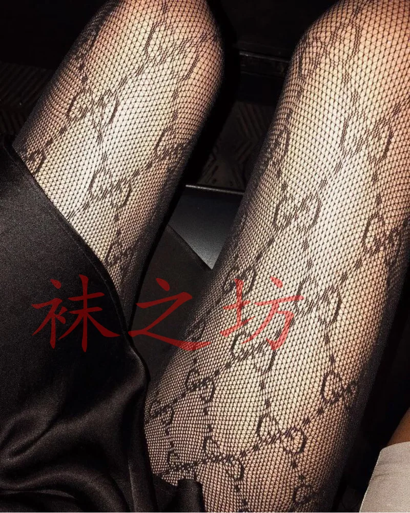 Брендовые черные чулки с буквенным принтом произвольной формы, сексуальные ультра-тонкие жаккардовые колготки, зимние женские носки