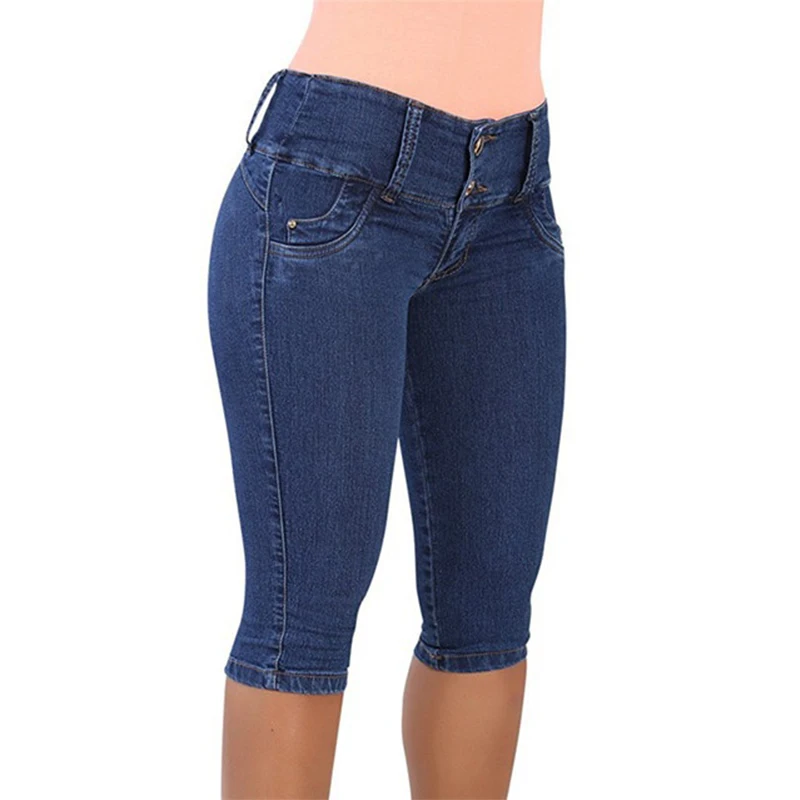 Pantalones vaqueros ajustados de cintura alta para mujer, Vaqueros rasgados hasta la rodilla, Capri, ropa informal ajustada pantalones elásticos 2020