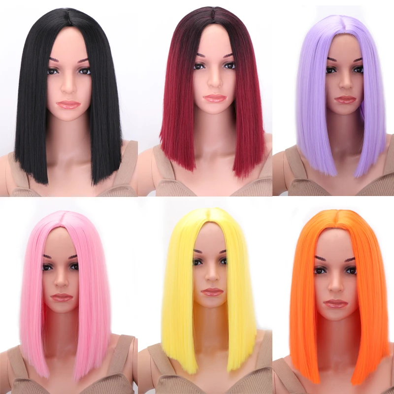 JUNSI 12 ''короткий прямой синтетический парик средней части натуральный боб
