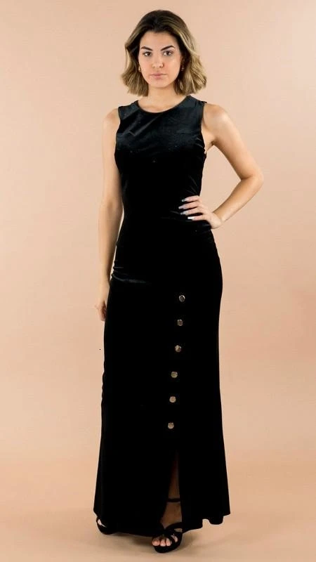 GREYMODA VESTIDO MUJER MAXI SIRENA VELVET ABERTURA BOTONES